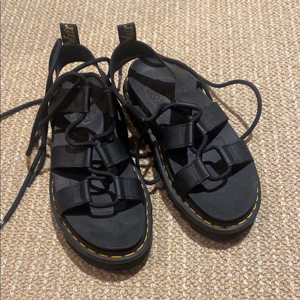 Dr. Martens Black Sandals with Yellow Stitching